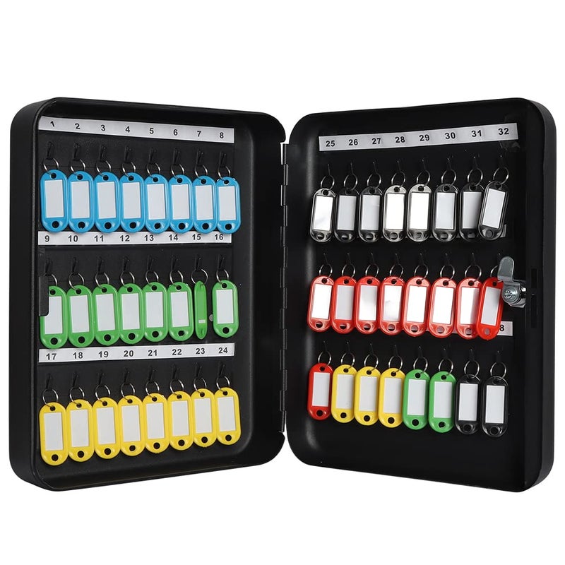 Jssmst Key Lock Box Wall Mount Security Key Storage Box, Locking Key Cabinet Wall Mount with 48 Key Hooks & Tags Key Labels, 11.81 x 9.45 x 2.95 inches, Black Matt - Image 3